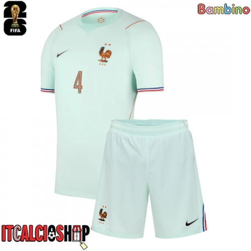 Francia Dayot Upamecano #4 Seconda Maglia Bambino Mondiali 2026 Manica Corta (+ Pantaloni corti)